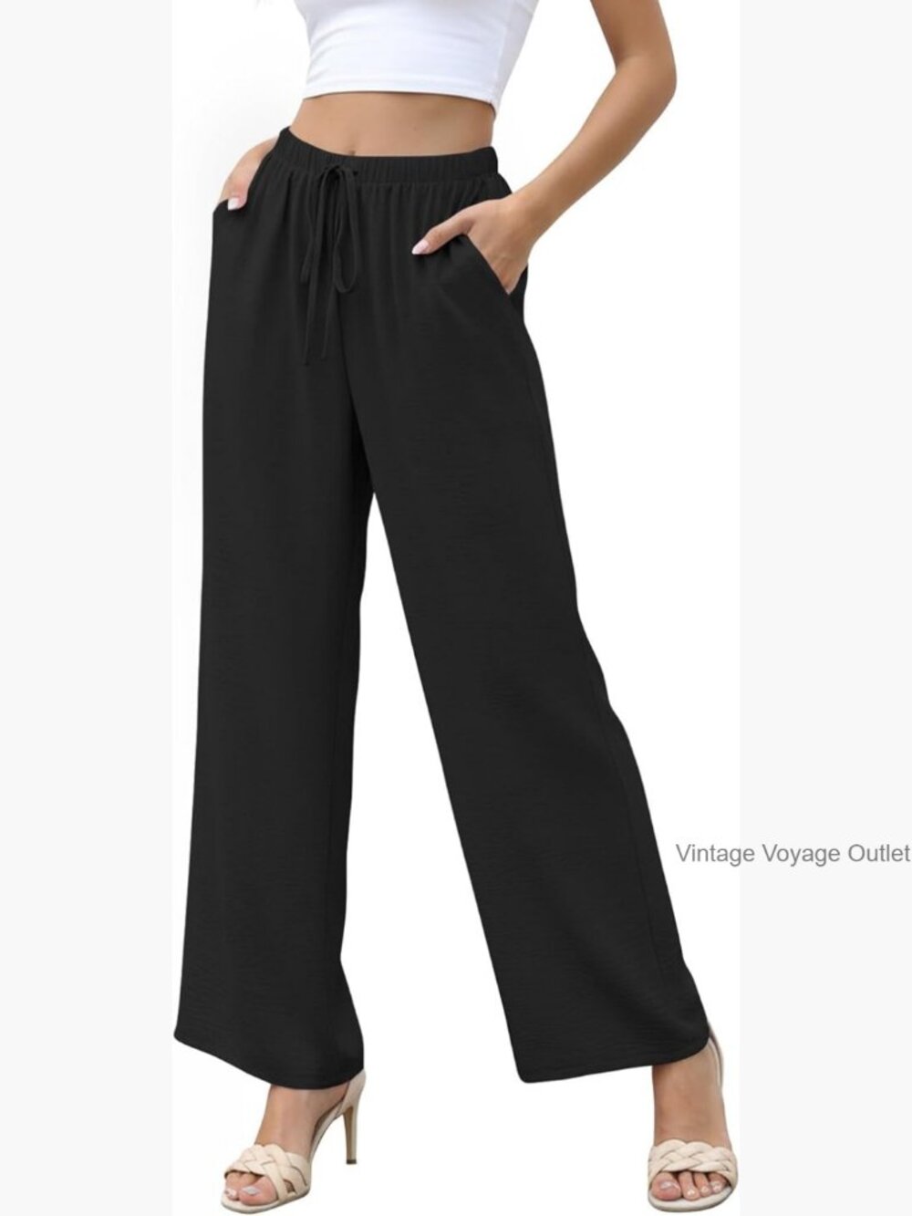 Lightweight Wide Leg Lounge Pants High Waisted Drawstring Pockets Summer